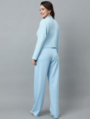 KOTTY BIZwear Blue Notched Lapel Collar Blazer & Mid Rise Trouser