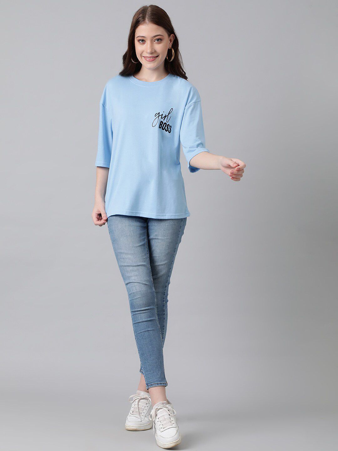 Kotty Typography Printed Drop-Shoulder Sleeves Oversized T-shirt