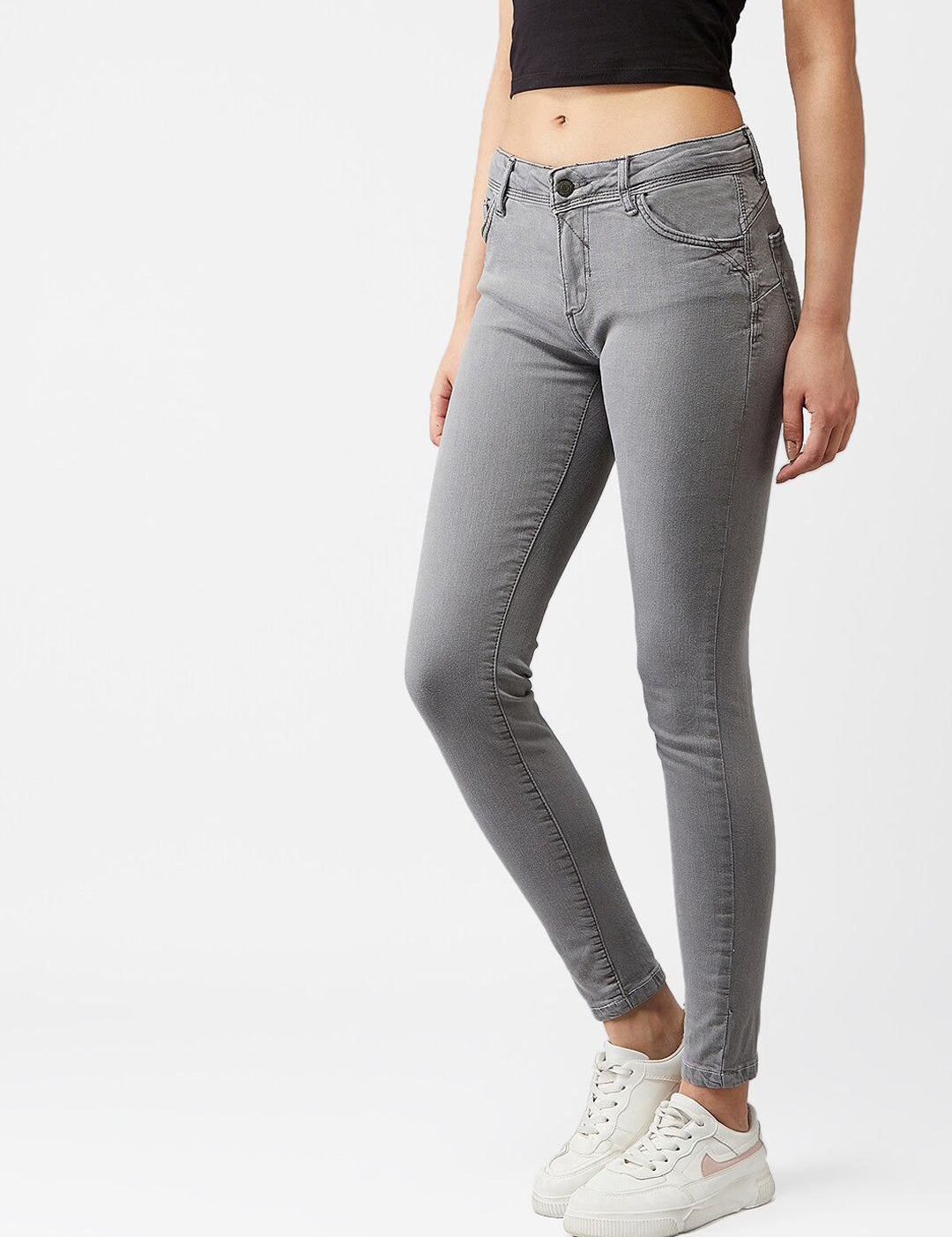 Kotty Women Grey Skinny Fit High-Rise Clean Look Jeans