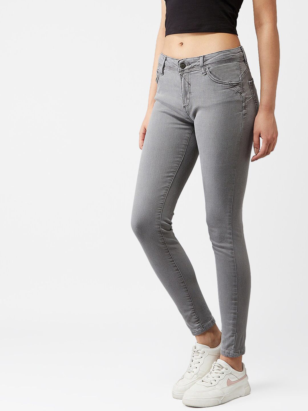 Kotty Women Grey Skinny Fit High-Rise Clean Look Jeans