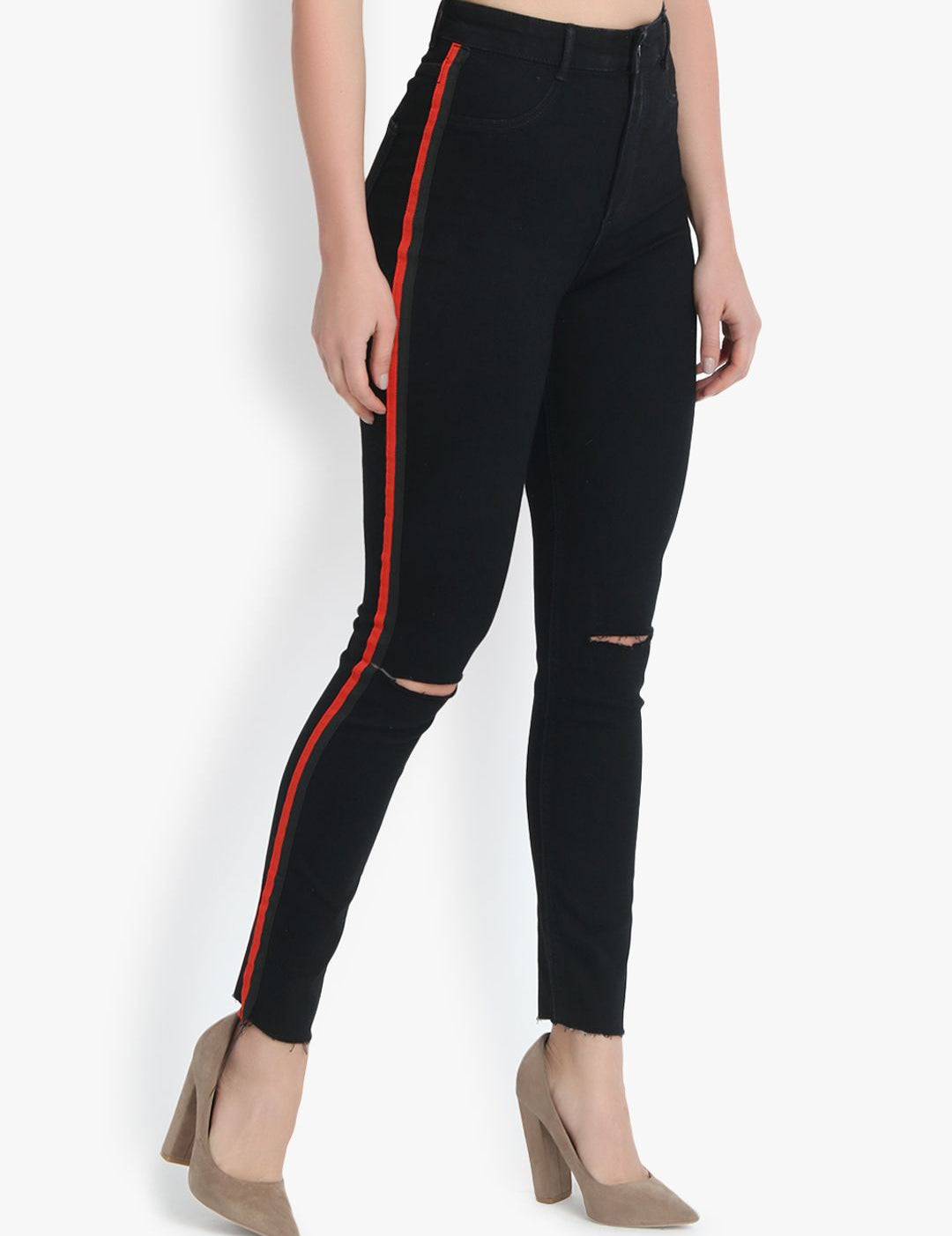 Kotty Women Black Skinny Fit High-Rise Slash Knee Jeans