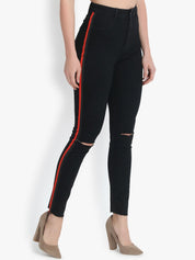 Kotty Women Black Skinny Fit High-Rise Slash Knee Jeans