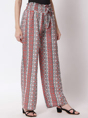 Kotty Women Red & White Printed Relaxed High-Rise Easy Wash Trousers