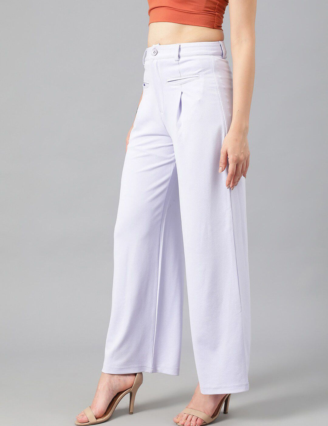 Kotty Women White Relaxed Straight Leg Fit High-Rise Easy Wash Pleated Parallel Trousers