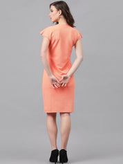 Kotty Orange Self Design Round Neck Extended Sleeves Sheath Dress