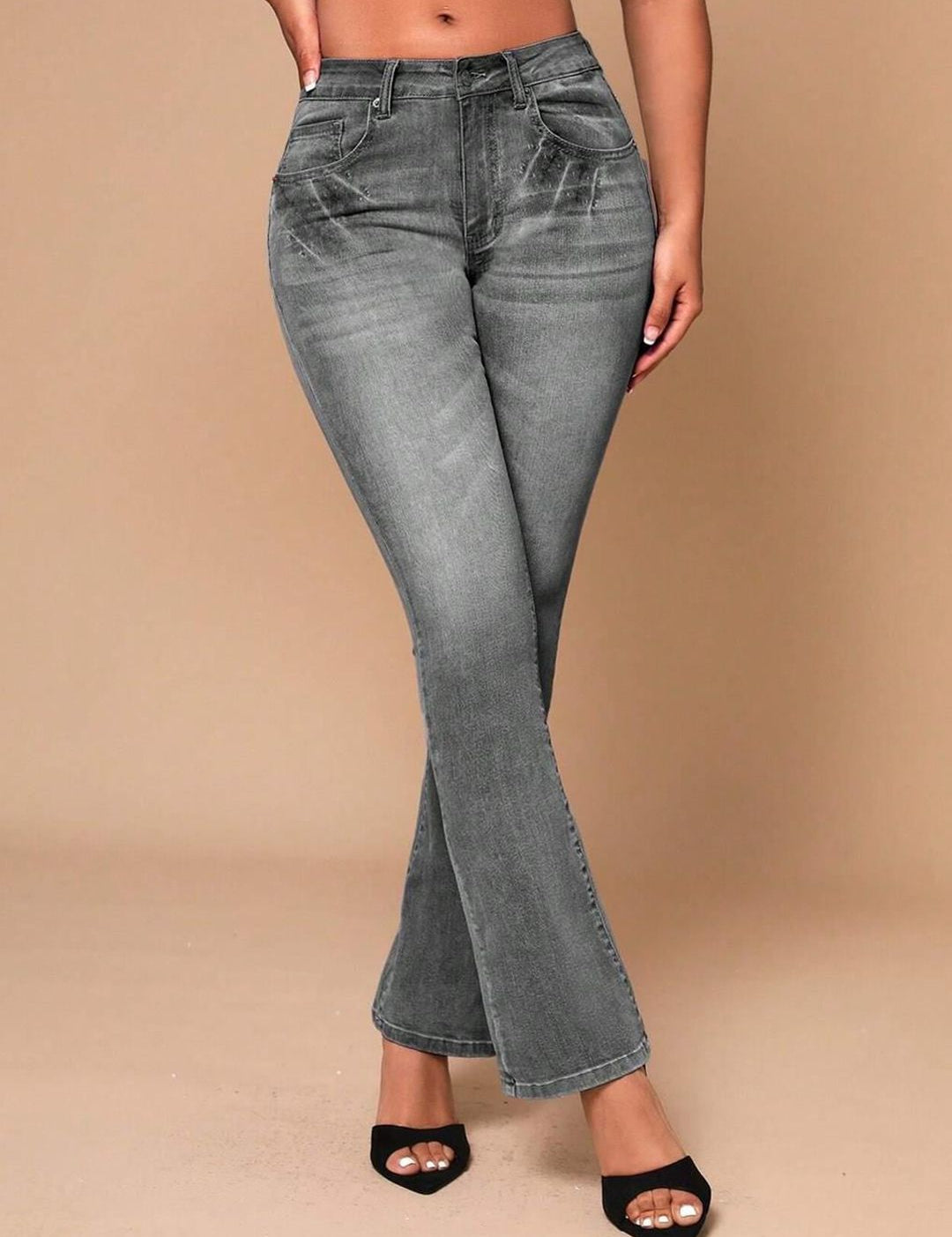 Kotty Women Jean Flared High-Rise Low Distress Heavy Fade Cotton Stretchable Jeans