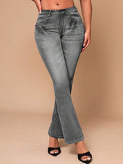 Kotty Women Jean Flared High-Rise Low Distress Heavy Fade Cotton Stretchable Jeans