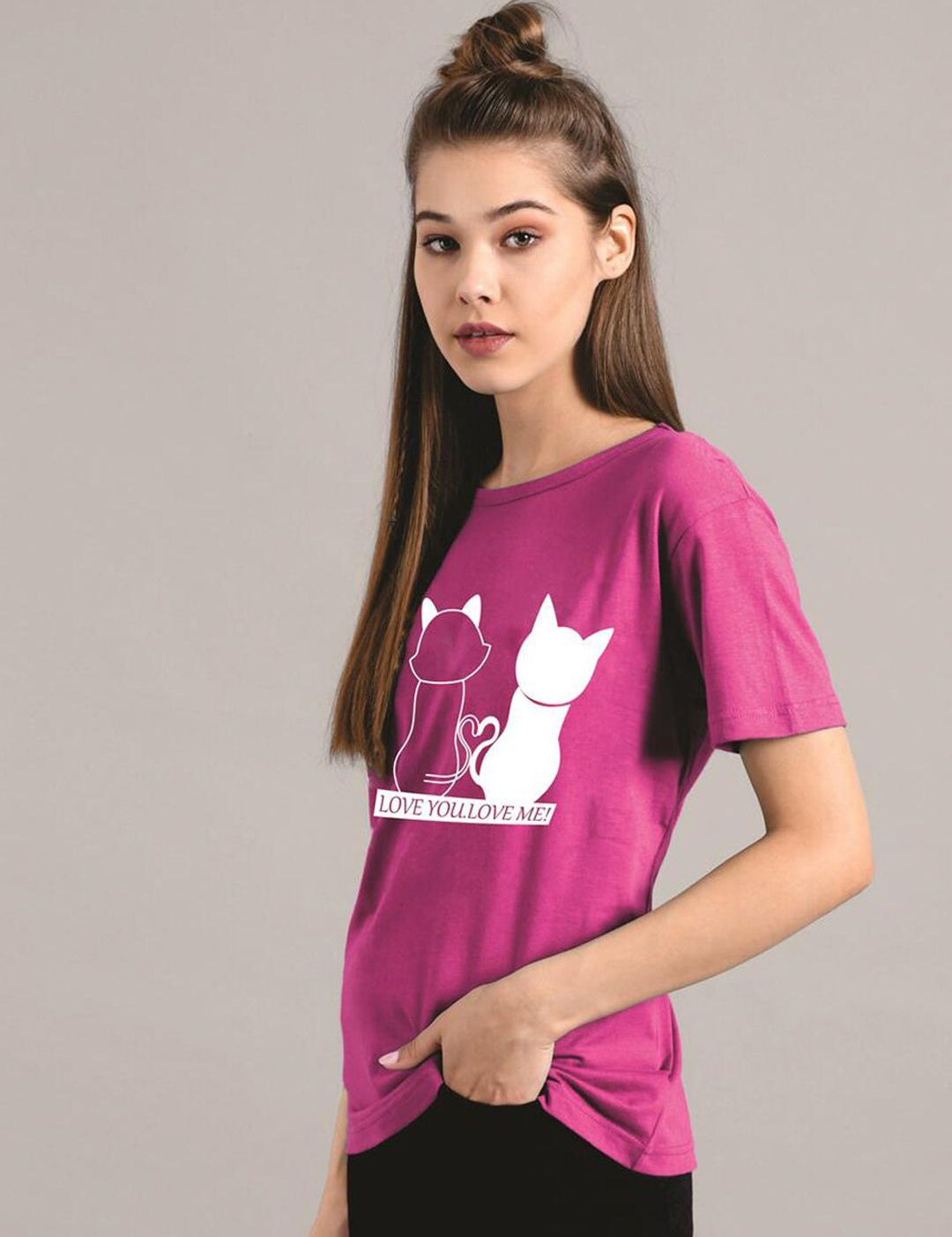 Kotty Women Purple Printed Round Neck T-shirt