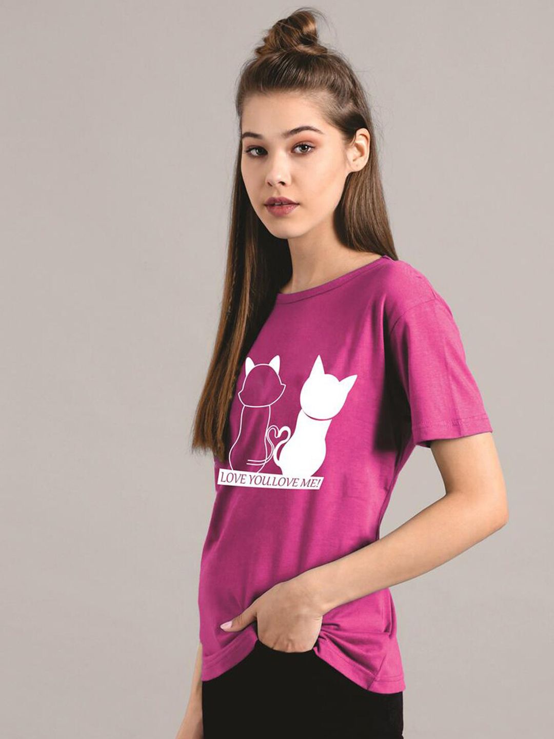 Kotty Women Purple Printed Round Neck T-shirt