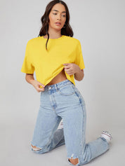 KOTTY Basics Women Solid Round Neck  Oversized T-shirt