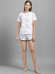 Kotty Women White Printed Night suit