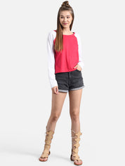 Kotty Women Pink & White Colourblocked Round Neck T-shirt