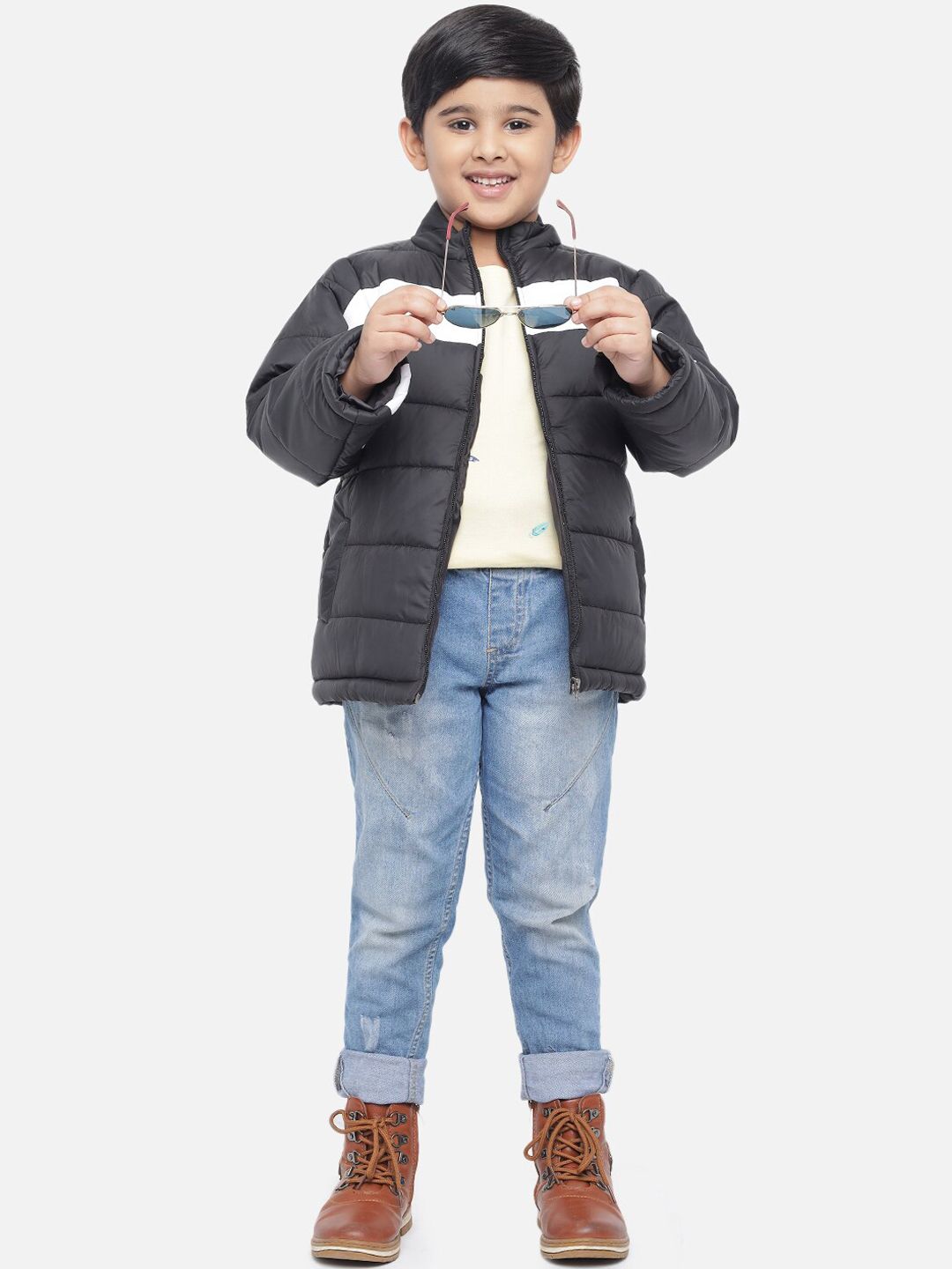 Kotty Boys BLack & White  Colourblocked Lightweight Puffer Jacket