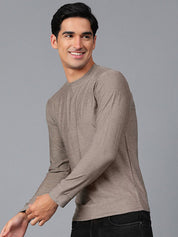 Kotty Brown Round Neck Long Sleeves Slim Fit T-shirt