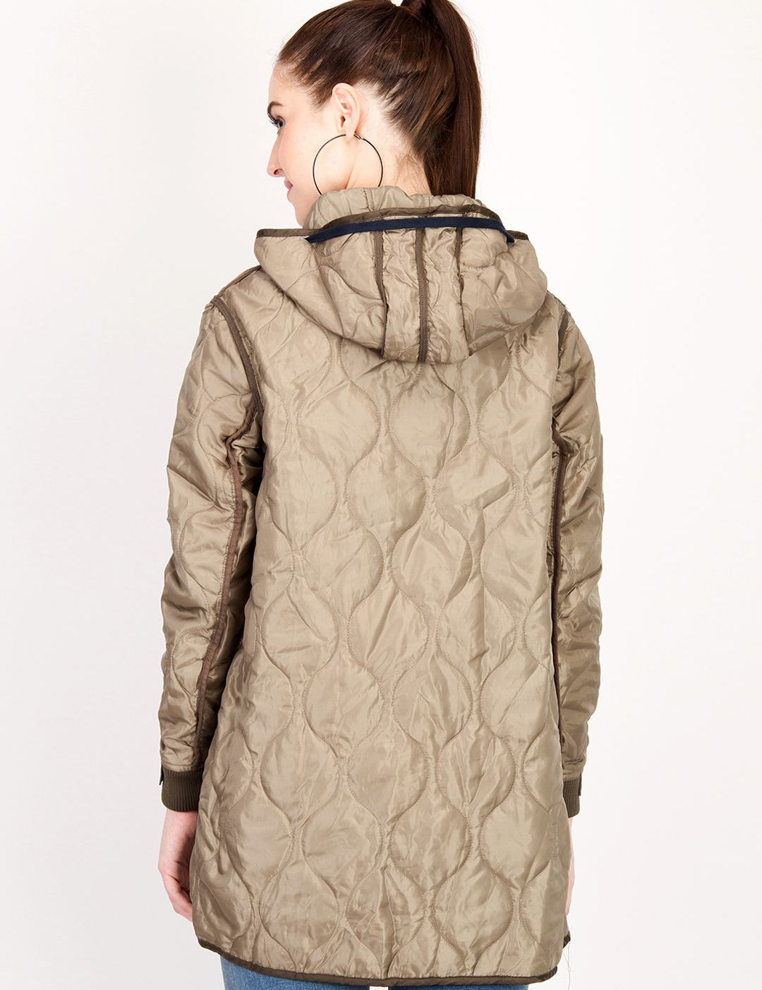 Kotty Women Brown Solid Insulator Longline Padded Jacket