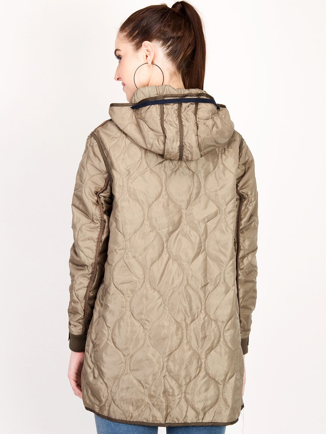 Kotty Women Brown Solid Insulator Longline Padded Jacket