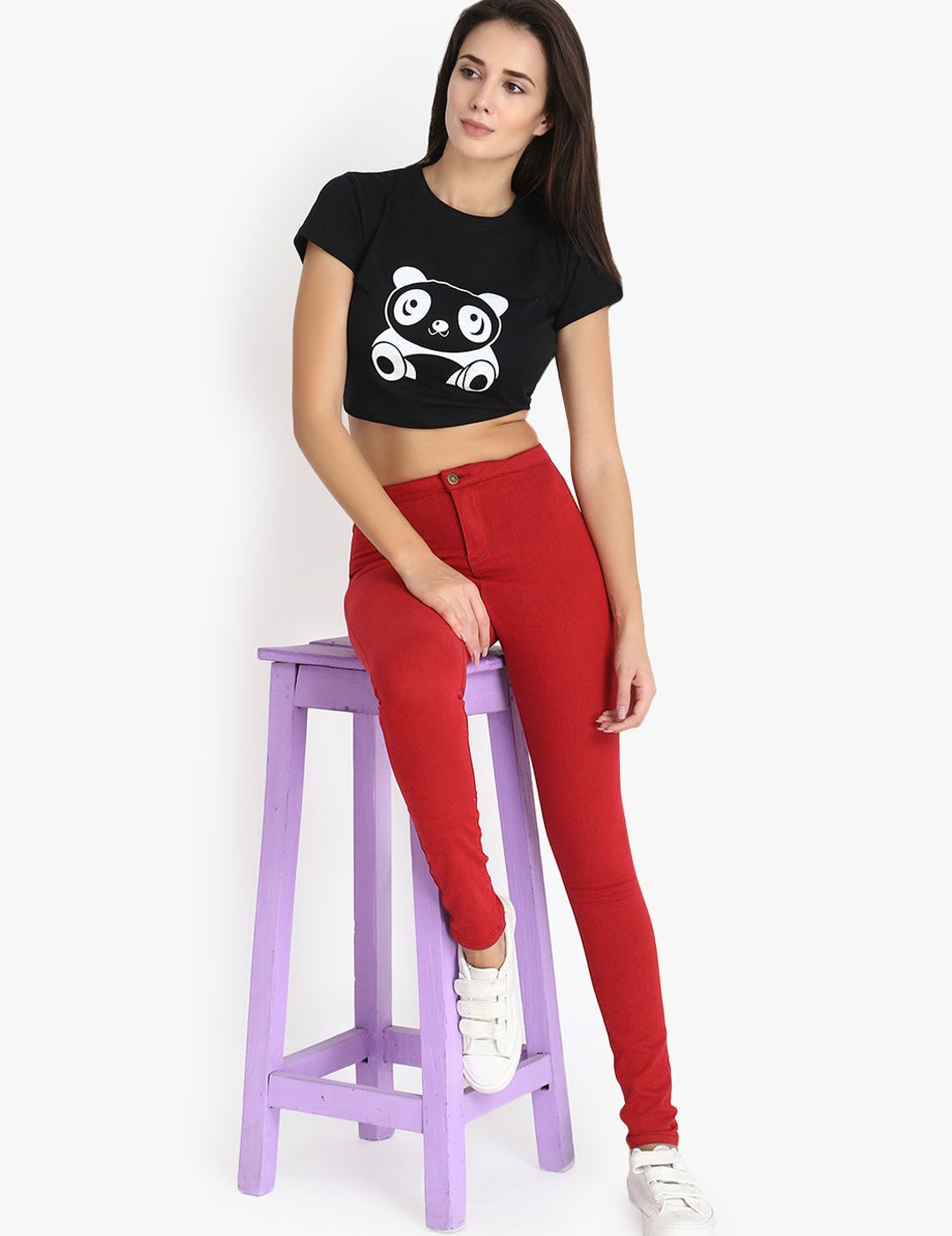 Kotty Women Maroon Skinny Fit High-Rise Clean Look Stretchable Jeans