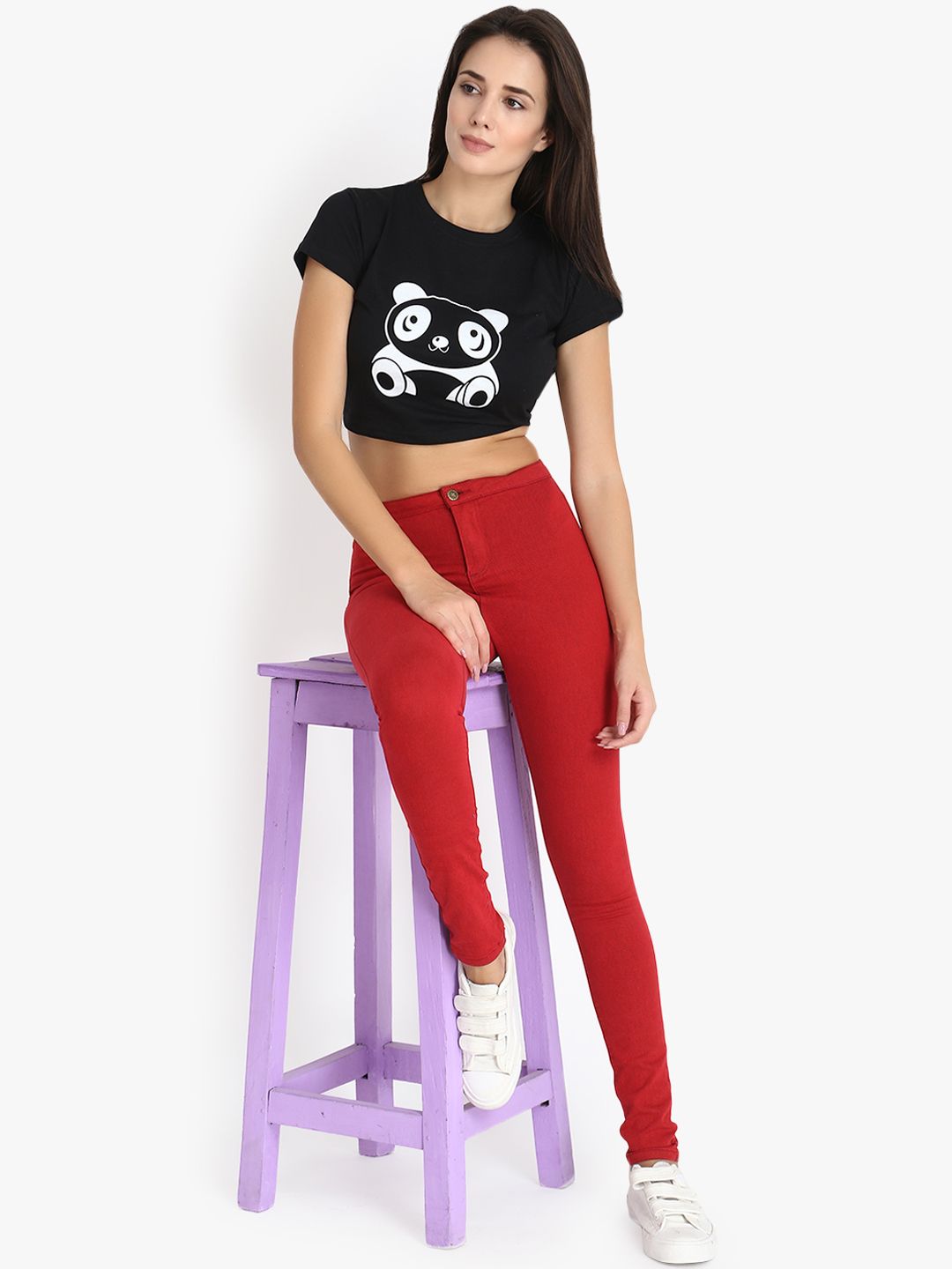 Kotty Women Maroon Skinny Fit High-Rise Clean Look Stretchable Jeans