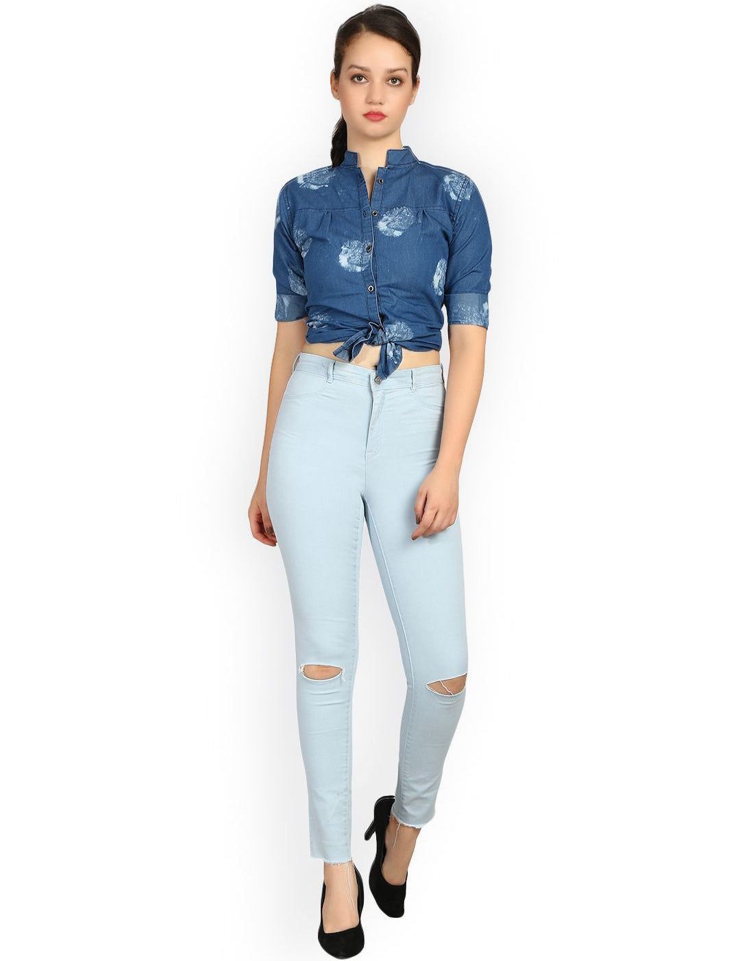 Kotty Women Blue Skinny Fit High-Rise Slash Knee Jeans