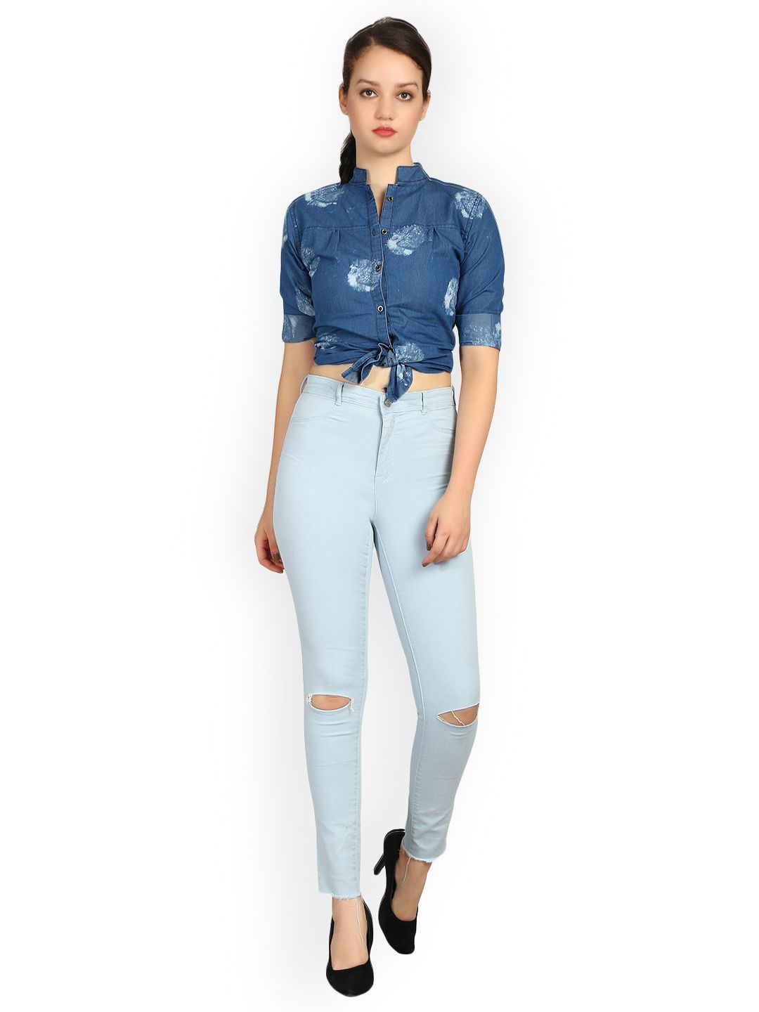 Kotty Women Blue Skinny Fit High-Rise Slash Knee Jeans