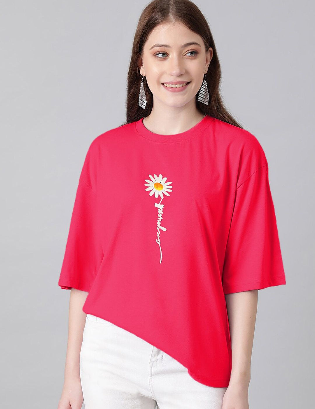 KOTTY Basics Graphic Printed Drop-Shoulder Sleeves Oversized T-shirt