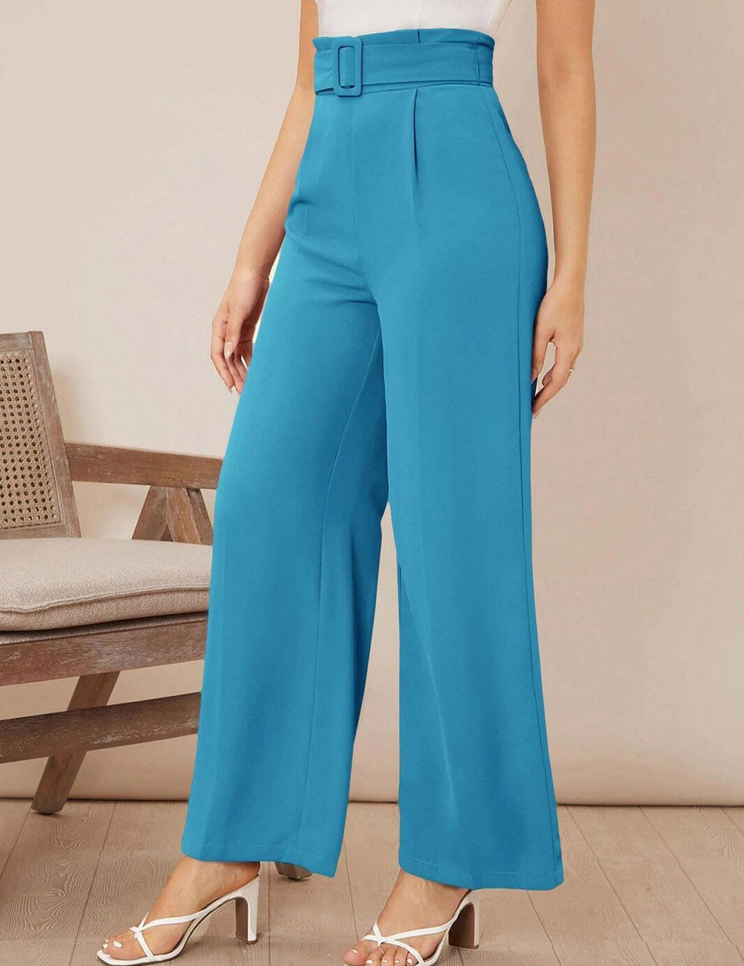 KOTTY BIZwear Women Relaxed High-Rise Easy Wash Pleated Parallel Trousers