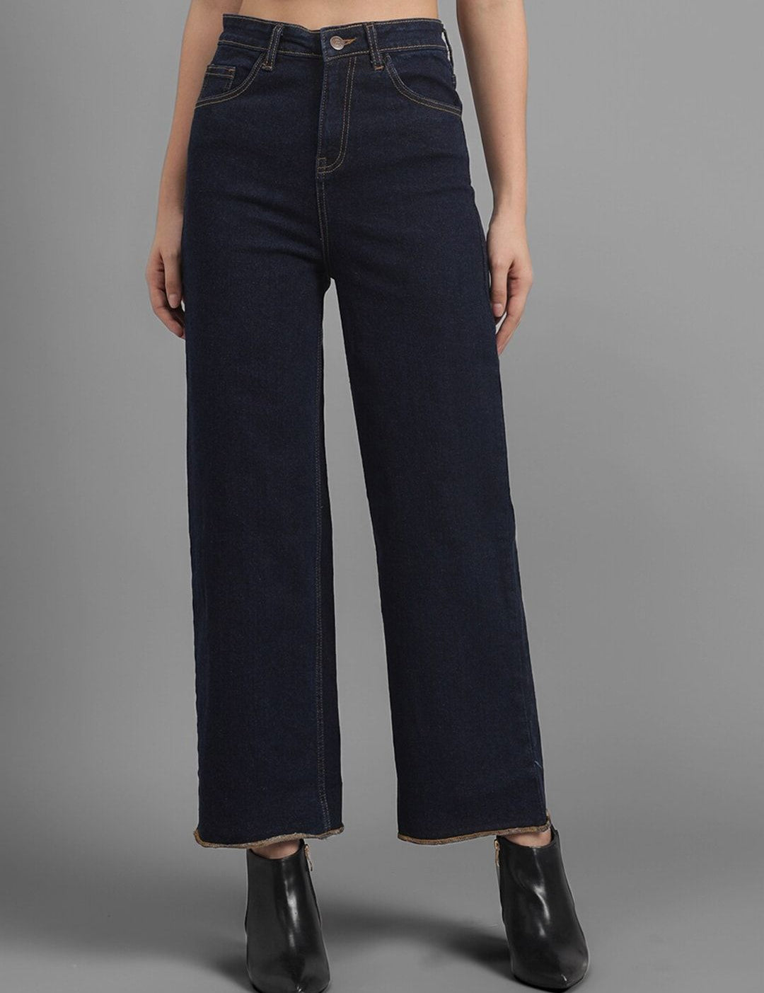 Kotty Women Navy Blue Flared High-Rise Clean Look Jeans