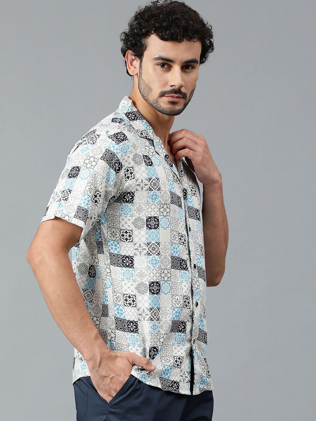 Kotty Men Cuban Collar Ethnic Motifs Printed Casual Shirt
