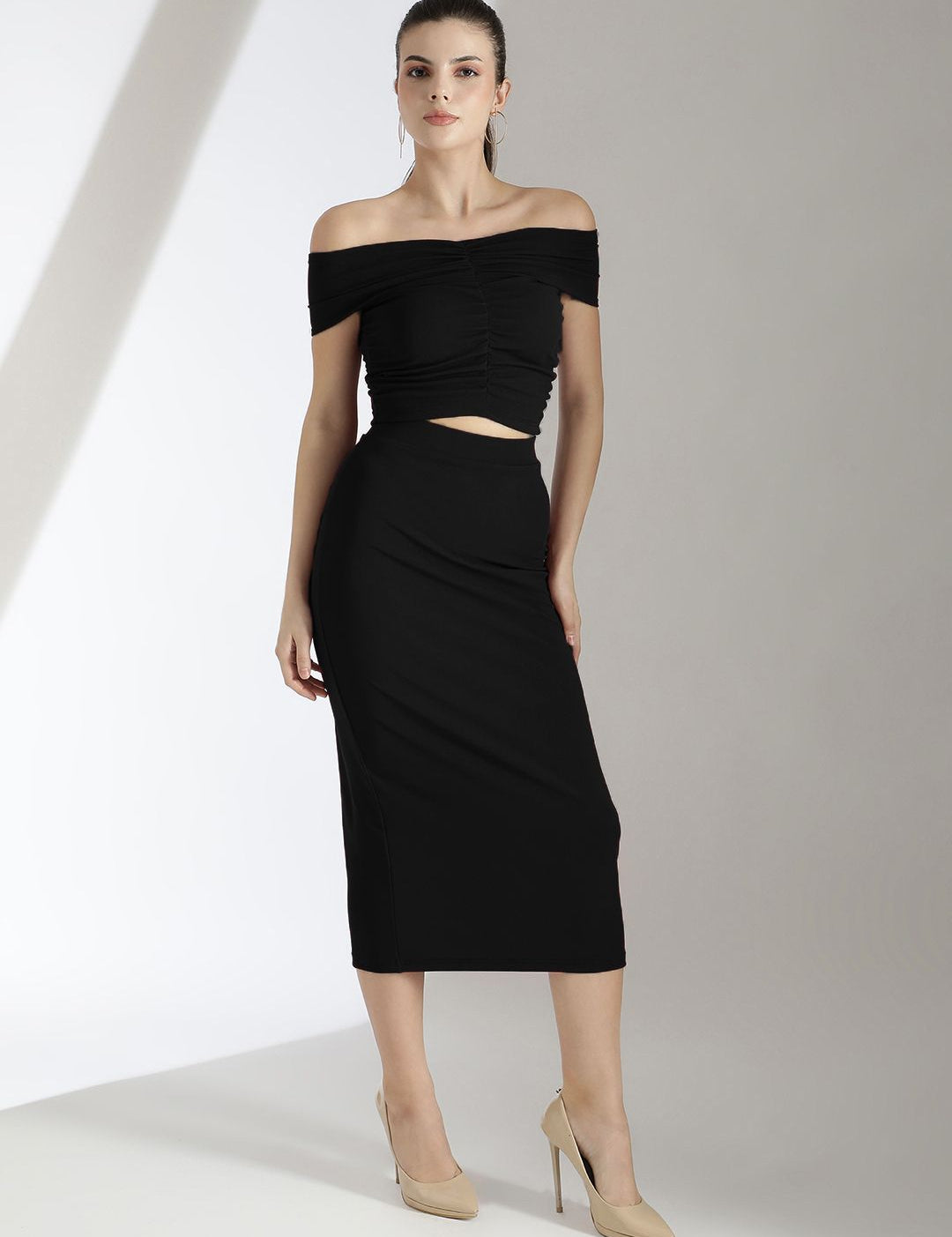Kotty Black Off Shoulder Top With Skirt