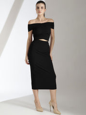Kotty Black Off Shoulder Top With Skirt
