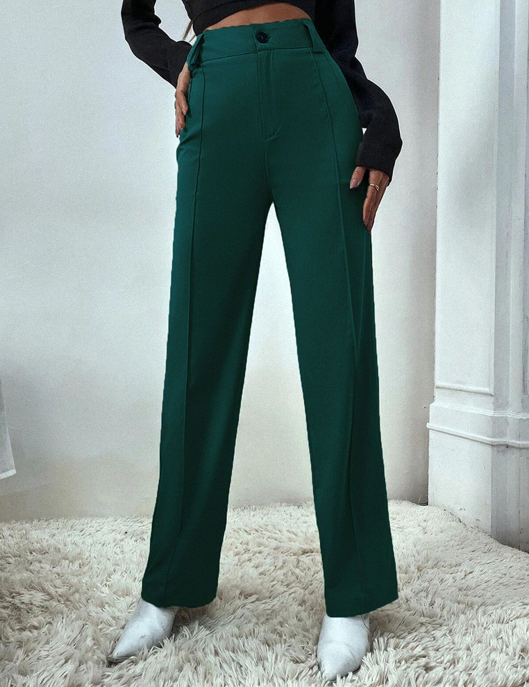 KOTTY BIZwear Women Relaxed Straight Fit High-Rise Easy Wash Trousers