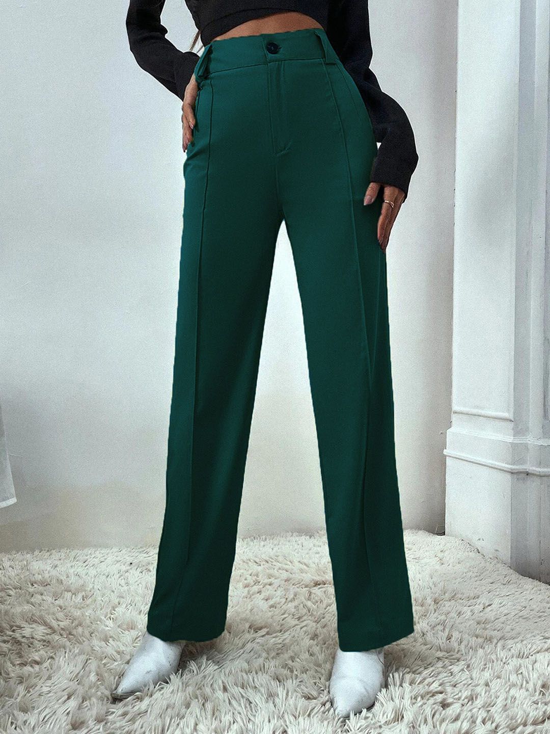 KOTTY BIZwear Women Relaxed Straight Fit High-Rise Easy Wash Trousers