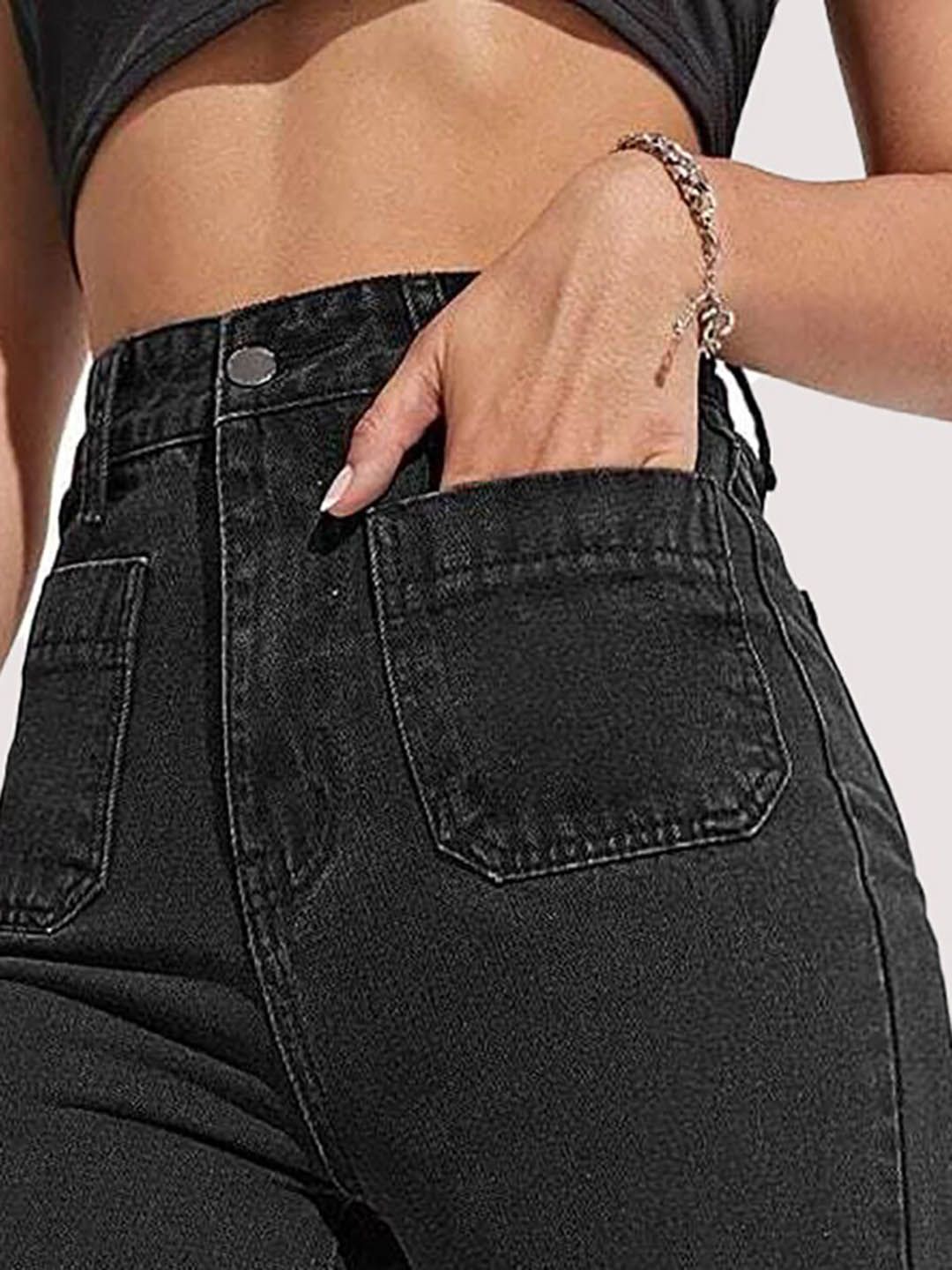 Kotty Women Black Jean Straight Fit High Rise Stretchable Jeans