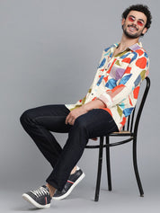 Kotty New Relaxed Fit Abstract Printed Cutaway Collar Casual Shirt