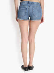 Kotty Women Blue Washed Regular Fit Hot Pants