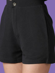 Kotty Black Shirt Collar Top & Shorts
