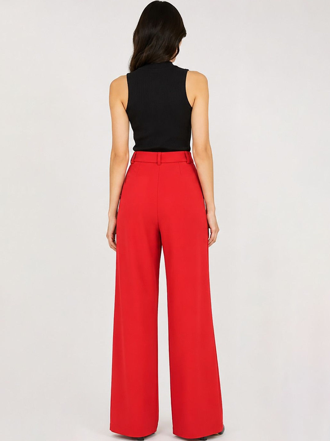 Red Relaxed Fit High-Rise Trousers for Women | Kotty