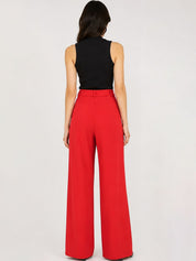 Red Relaxed Fit High-Rise Trousers for Women | Kotty
