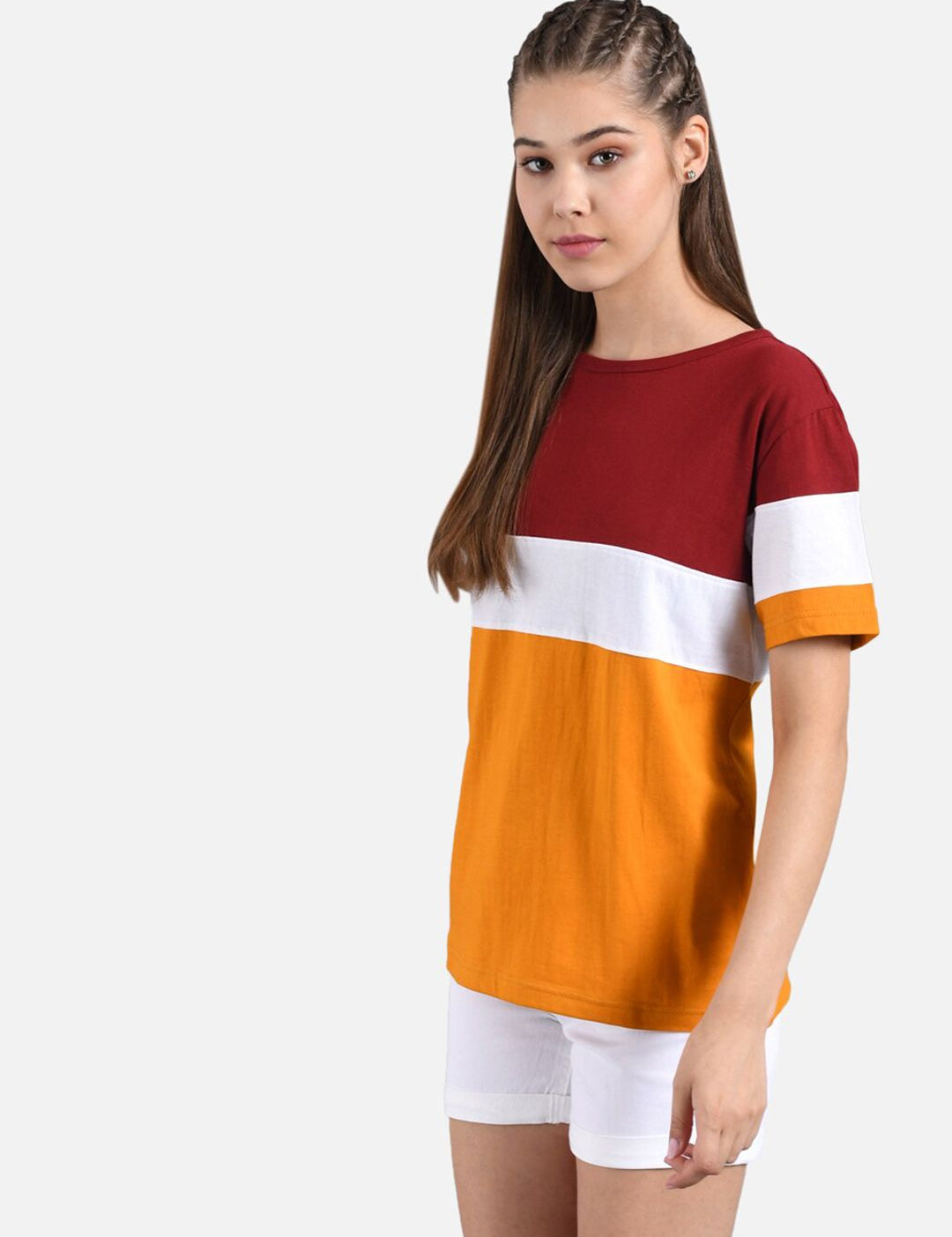 Kotty Women Multicoloured Colourblocked Round Neck T-shirt