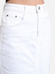 Kotty Women White Solid Denim Straight Skirt