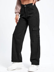 Kotty Women Cotton Straight Fit High-Rise Cargo Styles Jeans