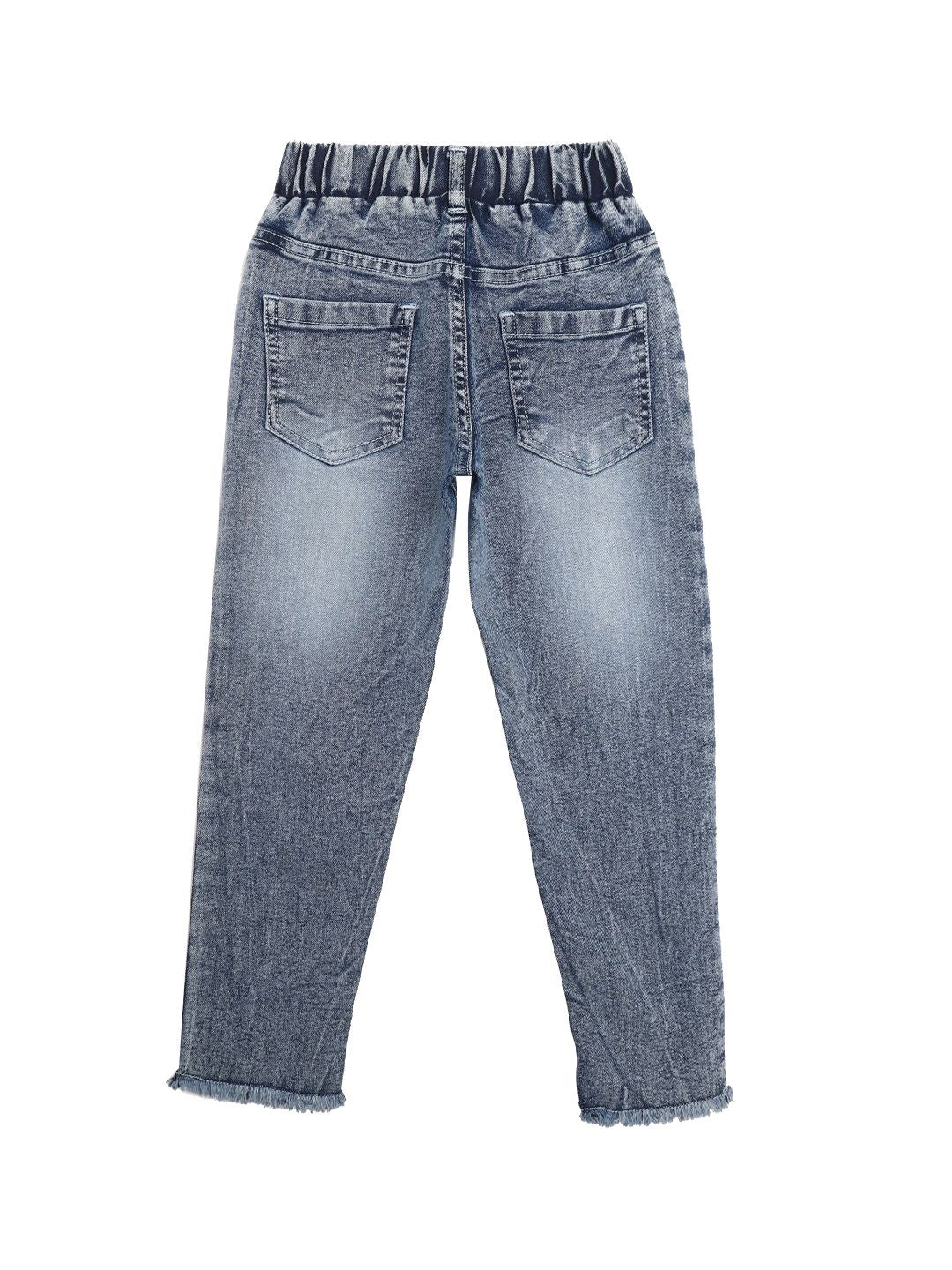 Kotty Girls Blue Jean Regular Fit Heavy Fade Cotton Jeans