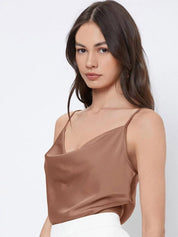 Kotty Brown Cowl Neck Satin Top