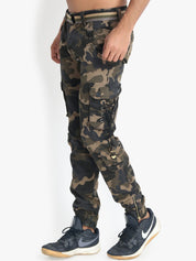 Kotty Men Beige & Green Regular Fit Camouflage Printed Cargos