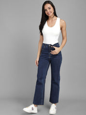Kotty Women Navy Blue Flared High-Rise Clean Look Jeans