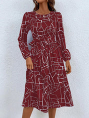 Kotty Maroon Abstract Printed Fit & Flare Midi Dress