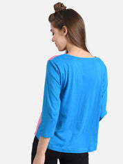 Kotty Women Blue & Pink Colourblocked Round Neck T-shirt
