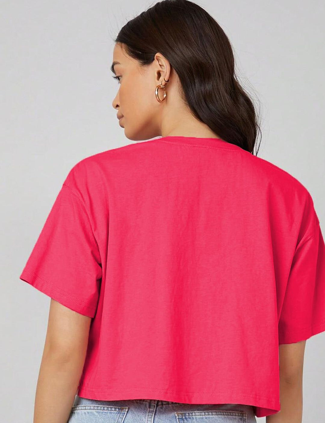 Kotty Round Neck Drop-Shoulder Sleeves Oversized Crop T-shirt