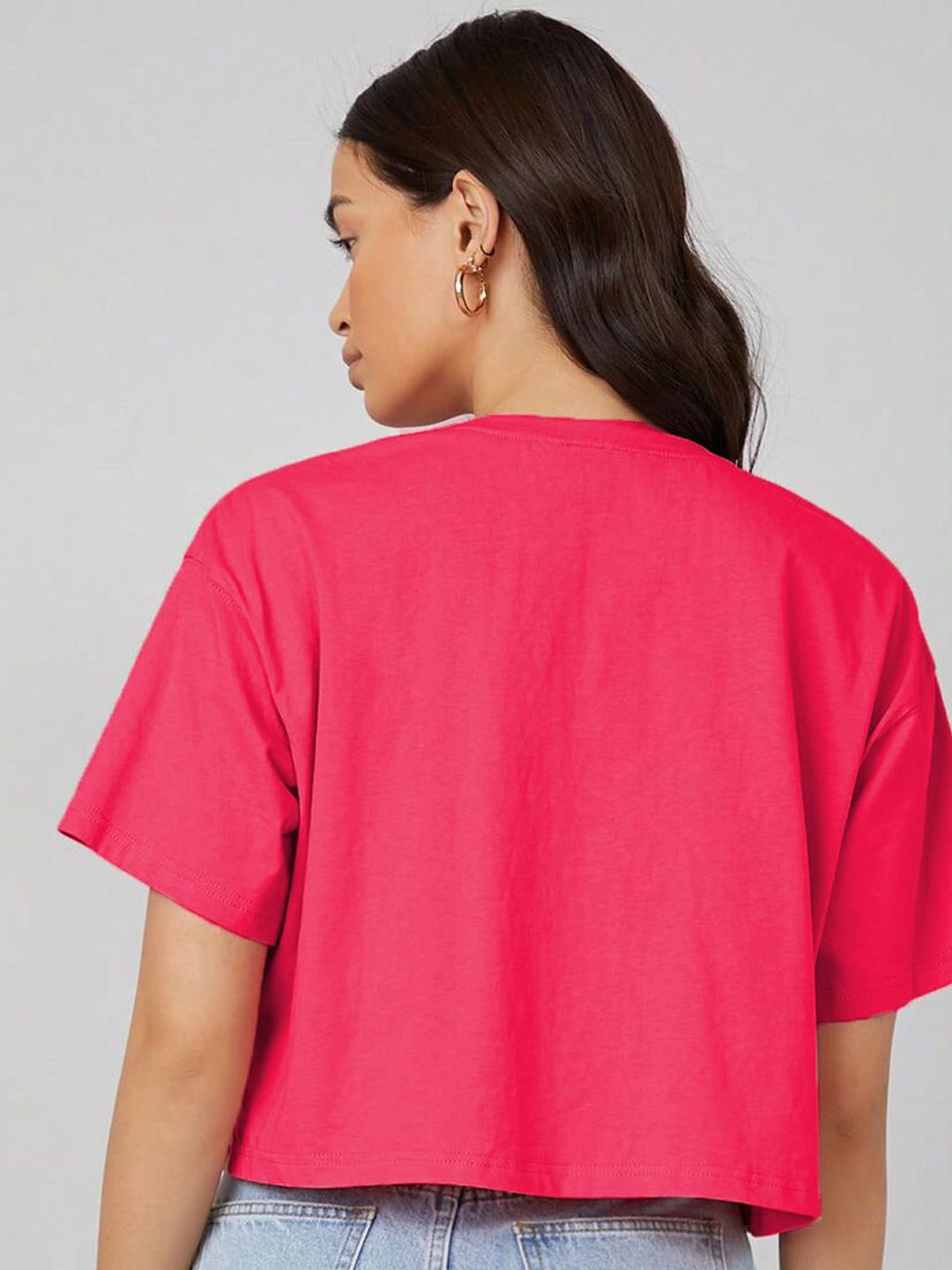 Kotty Round Neck Drop-Shoulder Sleeves Oversized Crop T-shirt