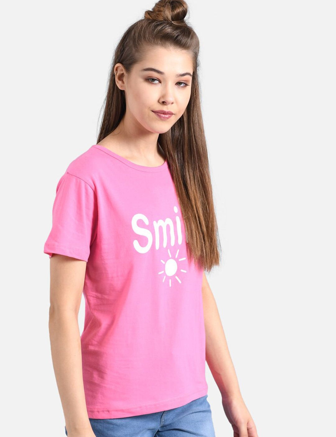 Kotty Women Pink Printed Round Neck T-shirt